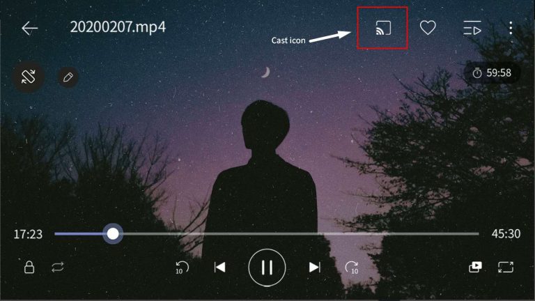Click the Cast icon in the KMPlayer app