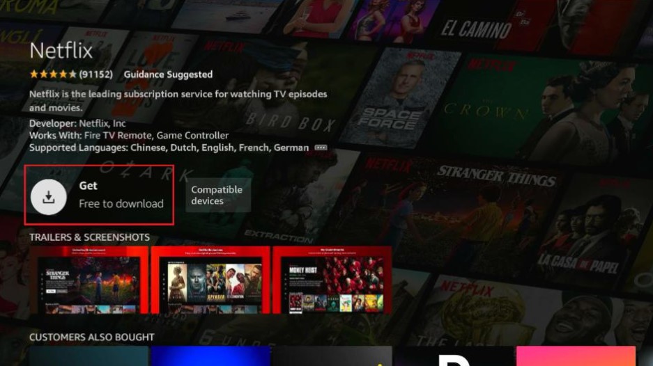 Click Get to install Netflix on Firestick