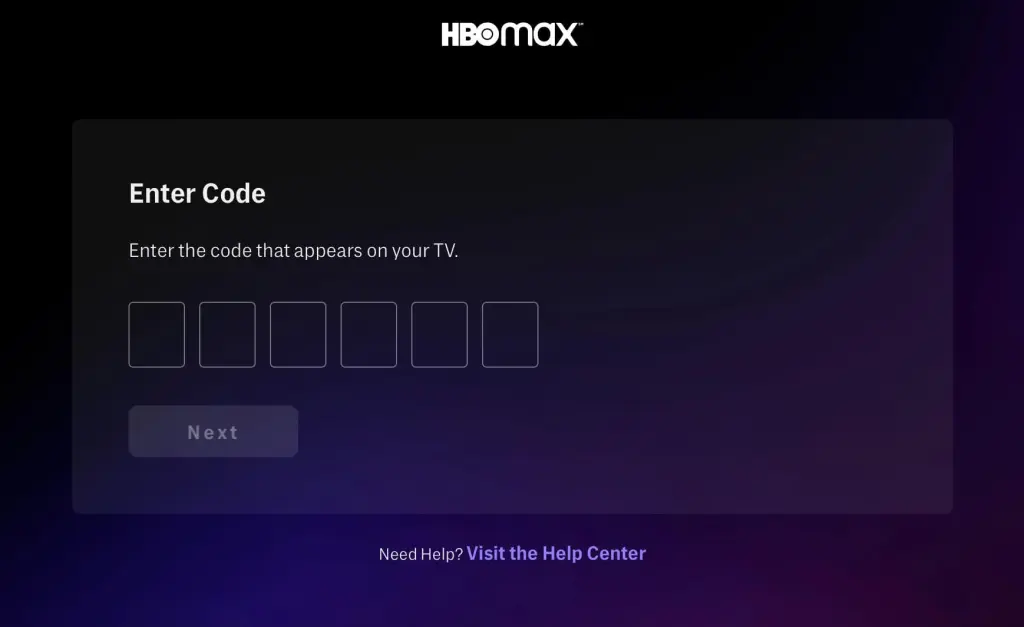 HBO Max on Sharp TV - Enter Activation Code